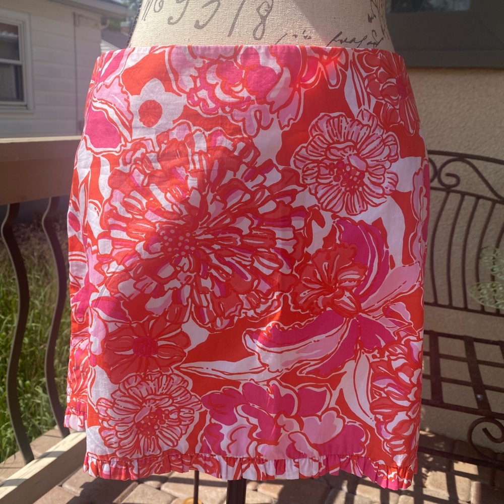 NWOT Rare Lilly Pulitzer Callie Tango lined ruffle Mini-Skirt-pink/orange/white